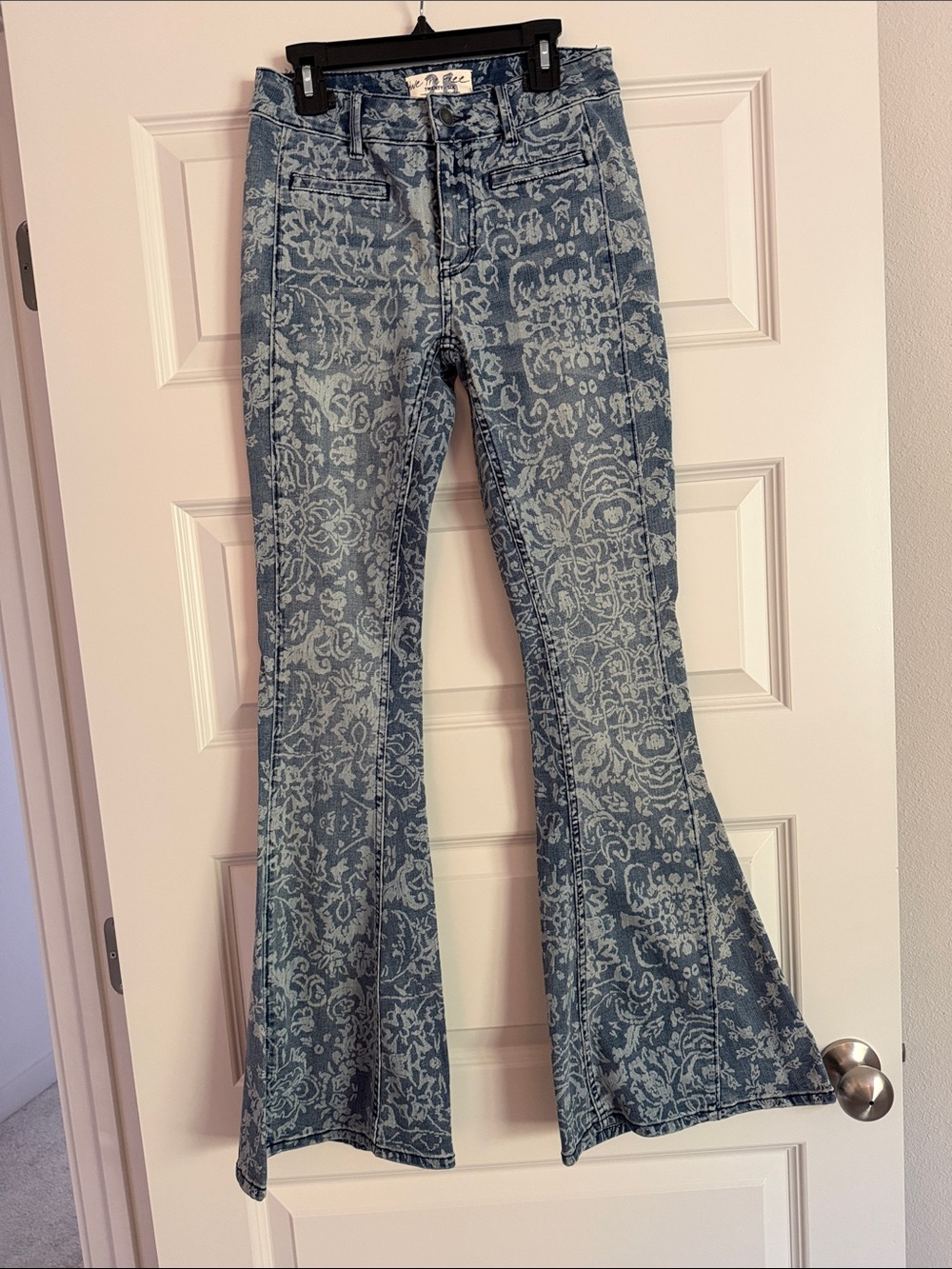 Free People Blue Patterned Flare Jeans